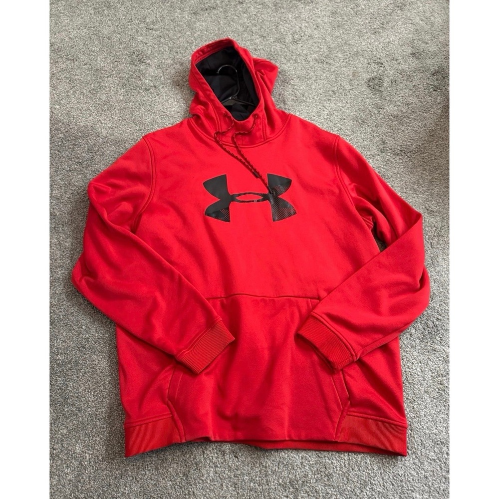 Under Armour Mens Hoodie Sweatshirt Pullover Red Logo Loose Fit 2XL XXL
